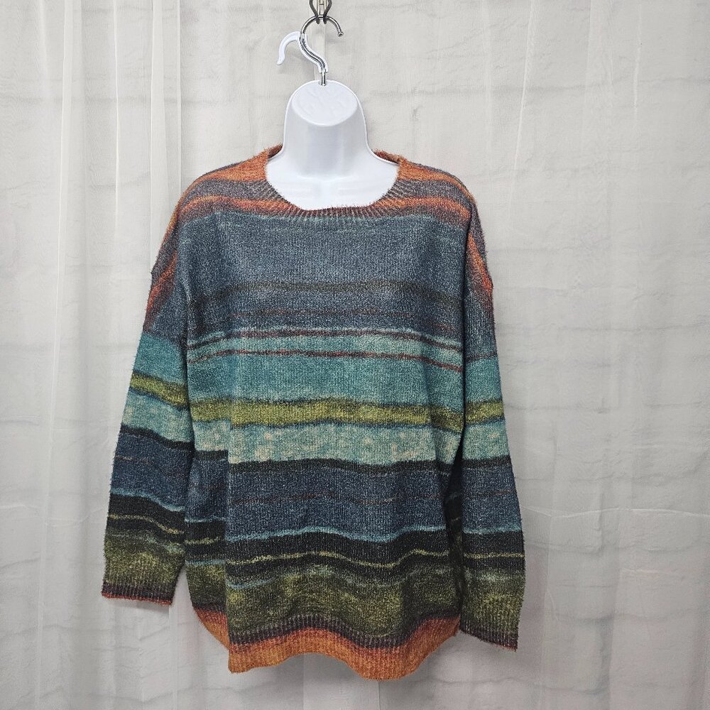 Blue Striped Sweater Grunge Punk Crewneck Casual L